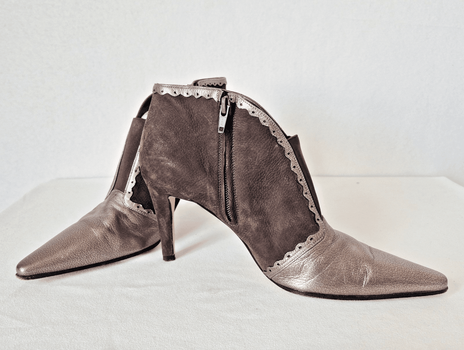 Moreschi Made in Italy Brown Metallic Leather 3.5 Stiletto Ankle Boot Zip EU38 - Thumbnail 2