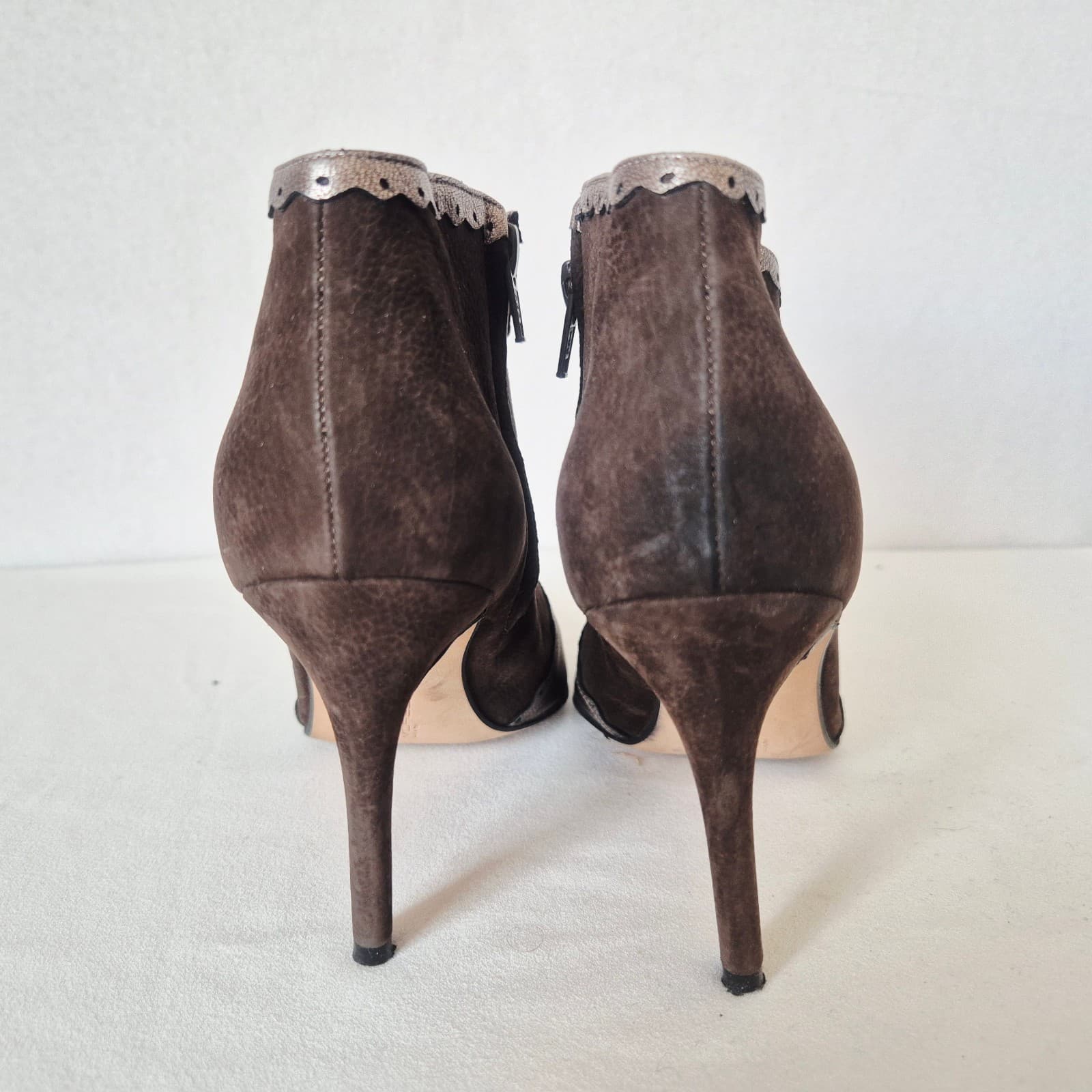 Moreschi Made in Italy Brown Metallic Leather 3.5 Stiletto Ankle Boot Zip EU38 - Thumbnail 7