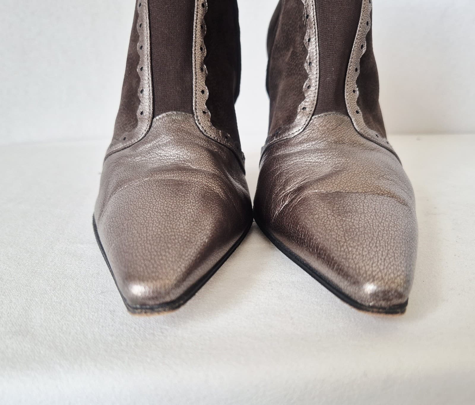 Moreschi Made in Italy Brown Metallic Leather 3.5 Stiletto Ankle Boot Zip EU38 - Thumbnail 6
