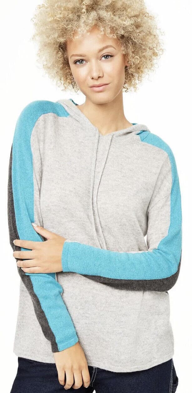 Charter Club Luxury 100% Cashmere Hooded Sweater Women Sz.Large Color Block