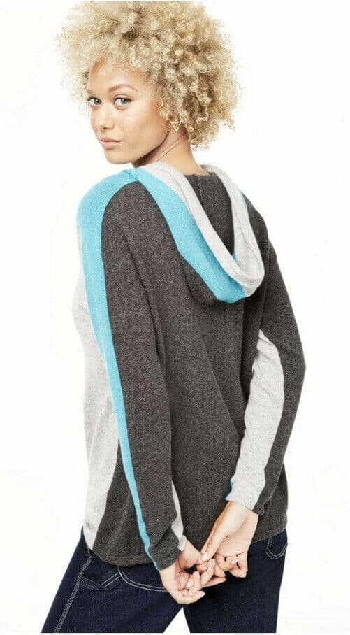 Charter Club Luxury 100% Cashmere Hooded Sweater Women Sz.Large Color Block - Thumbnail 5