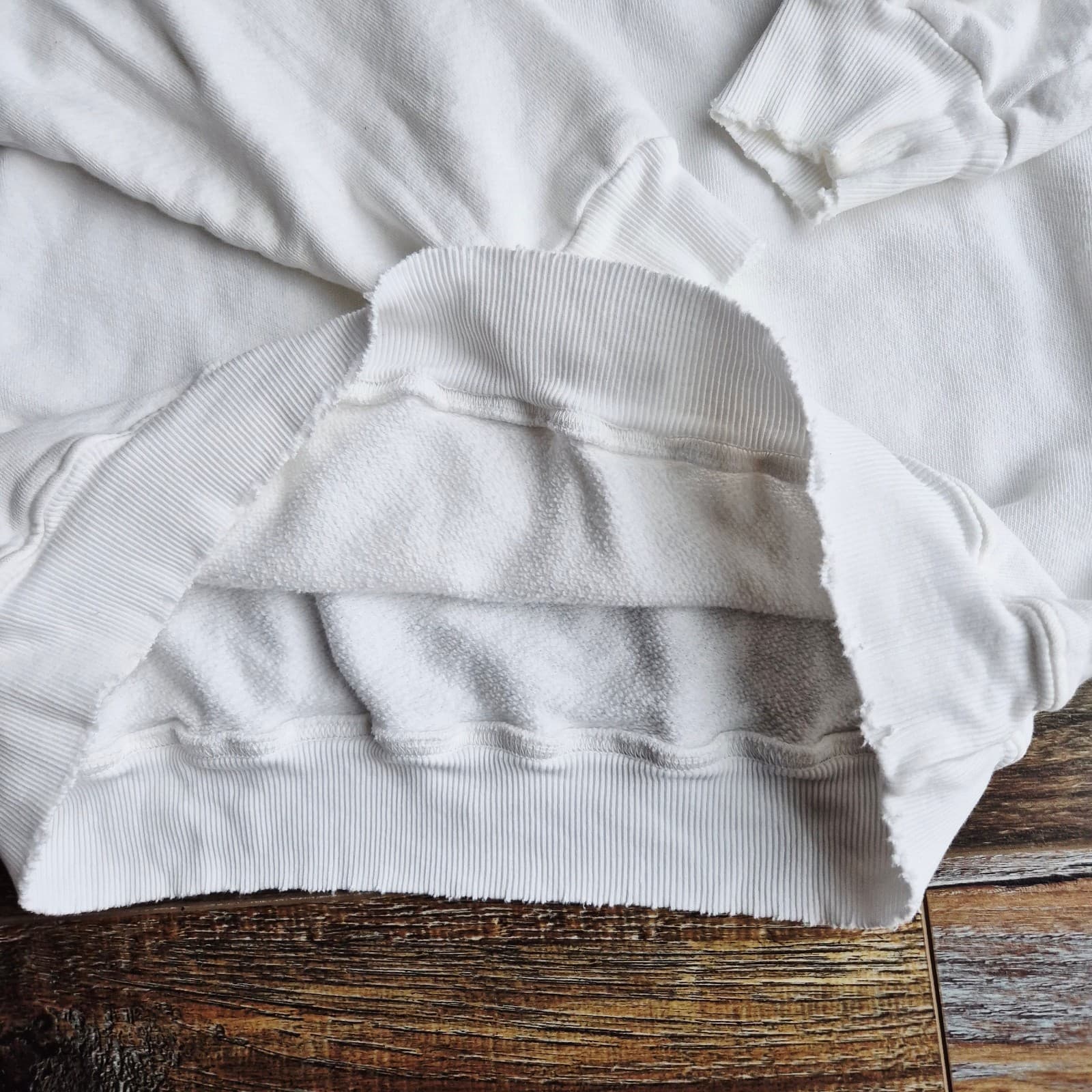 I Stole My Boyfried's Shirt The Farm Terry Distressed-Hem Sweatshirt White Sz.S - Thumbnail 8