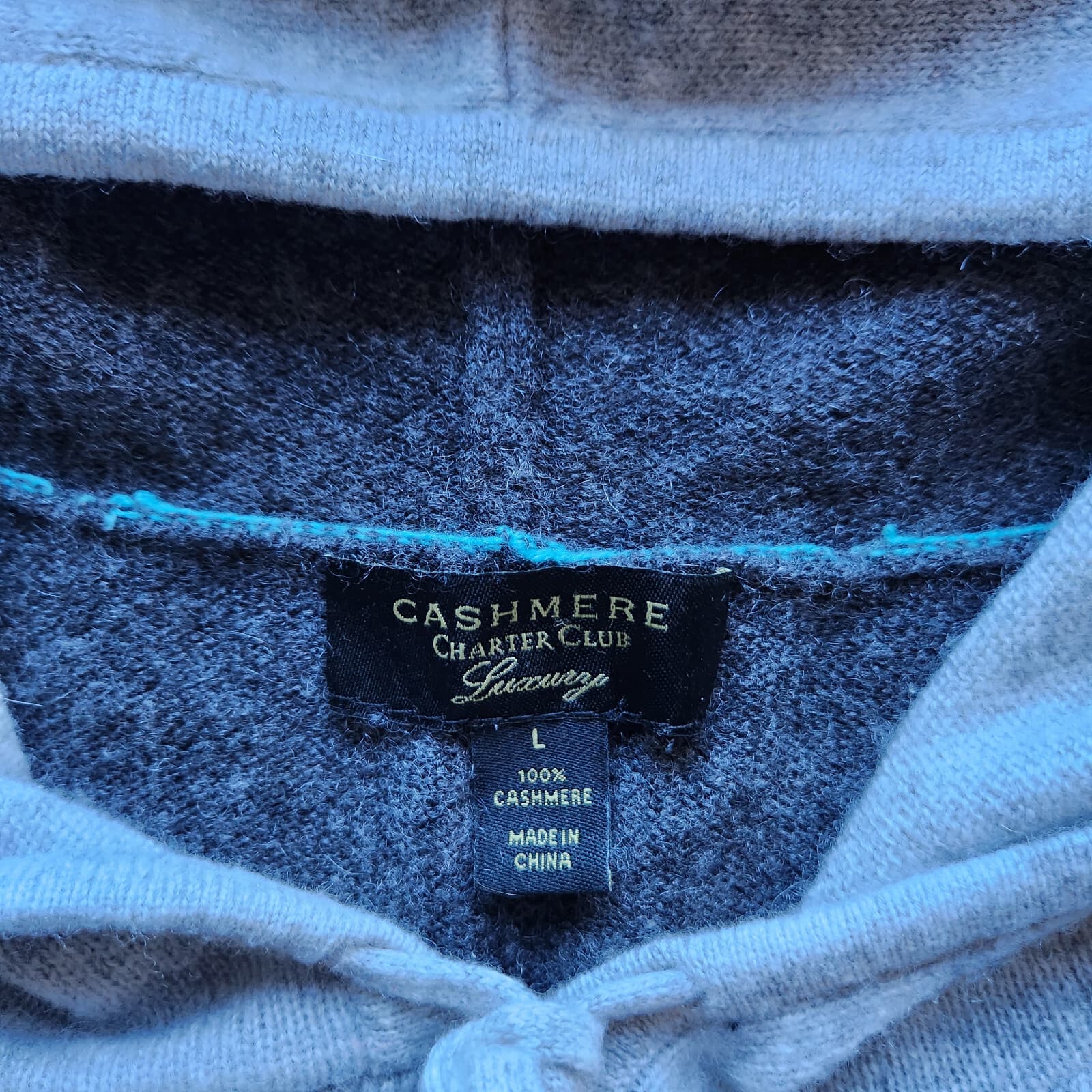 Charter Club Luxury 100% Cashmere Hooded Sweater Women Sz.Large Color Block - Thumbnail 10