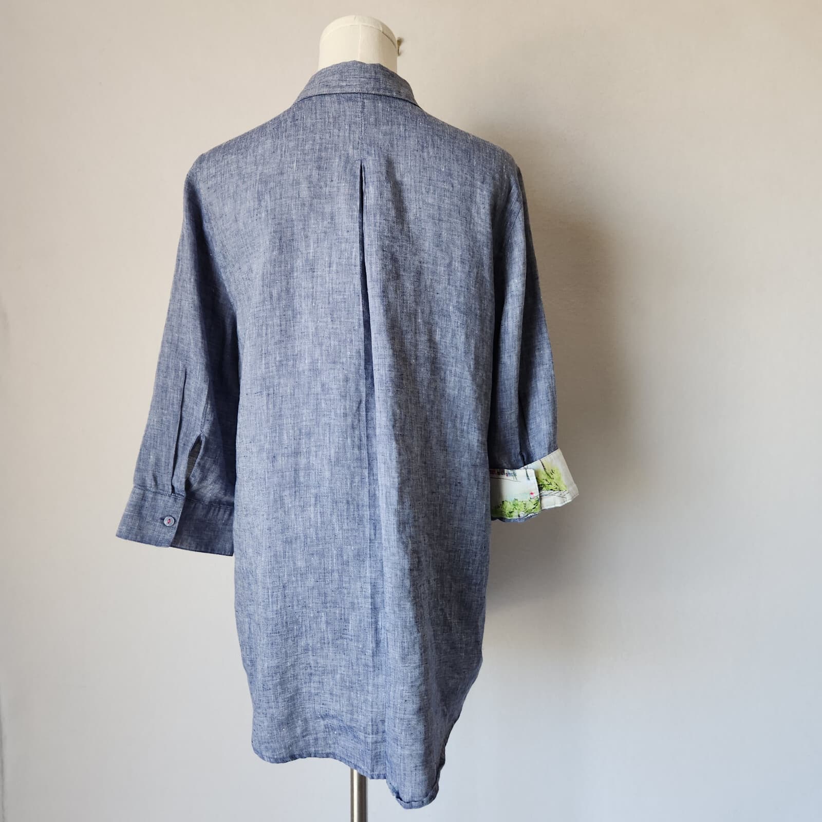 Chico's No Iron 100% Linen Button-Up Tunic Shirt 3/4 Sleeve Blue Size 1 (8/10) - Thumbnail 5