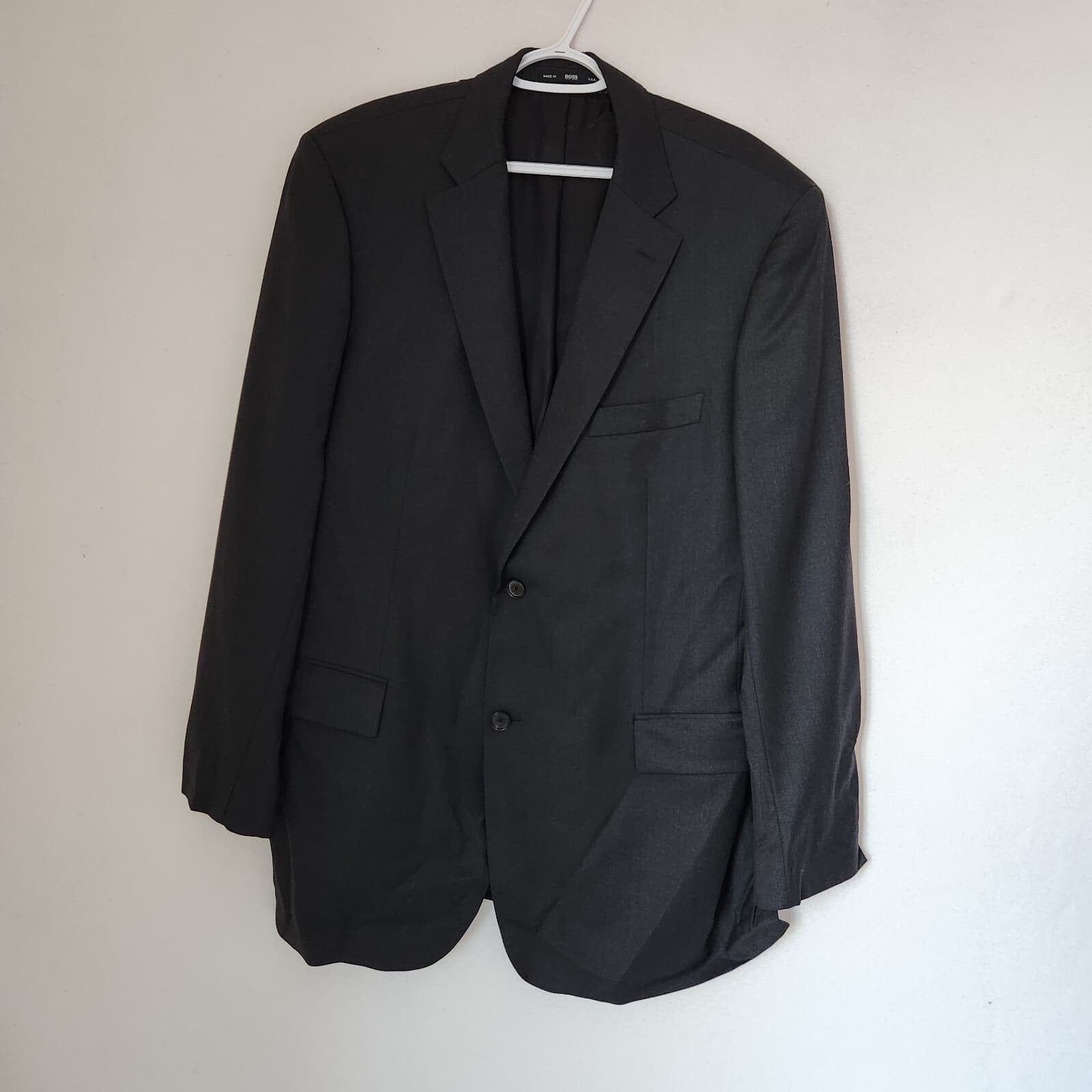 Boss Hugo Boss Super 100 Virgin Wool Sport Coat Blazer Black Men's 46L USA Made - Thumbnail 2