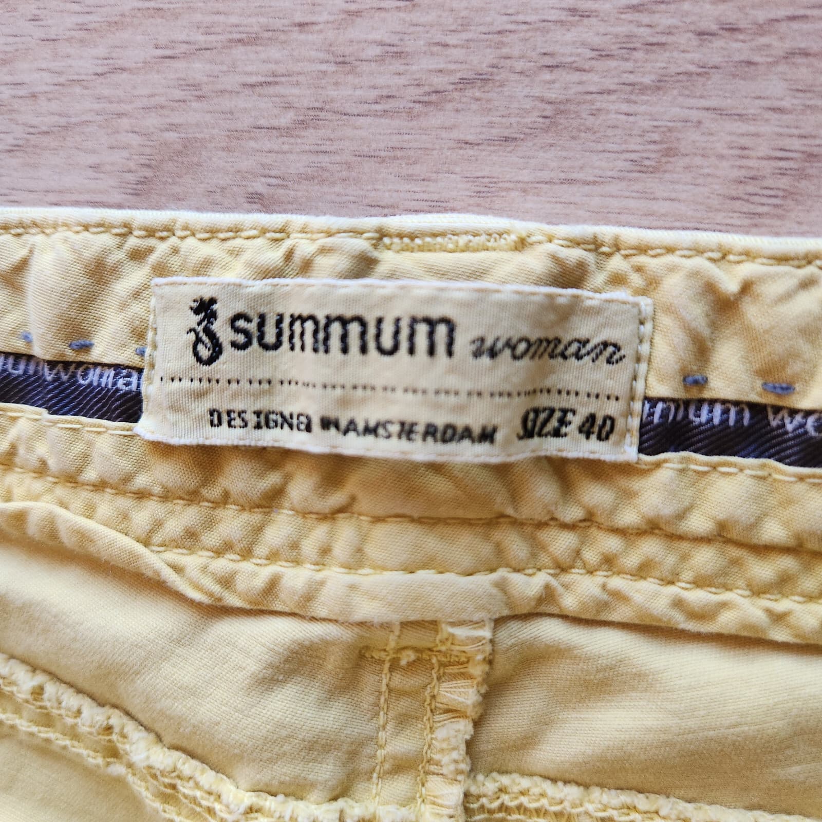 Summum Woman Ankle Slim Casual Pants Side-Stripe Zip Pocket Light Yellow Sz.40 - Thumbnail 8
