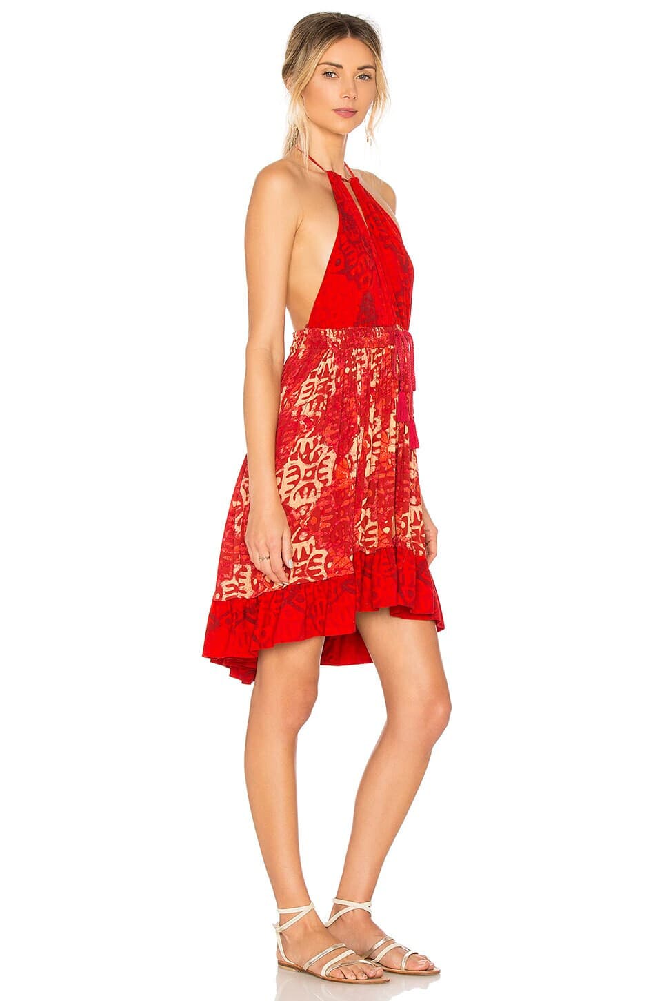NWT Free People Beach Day Mini Dress Tie-Halter Pocket Elastic-Waist Red Sz.M - Thumbnail 6