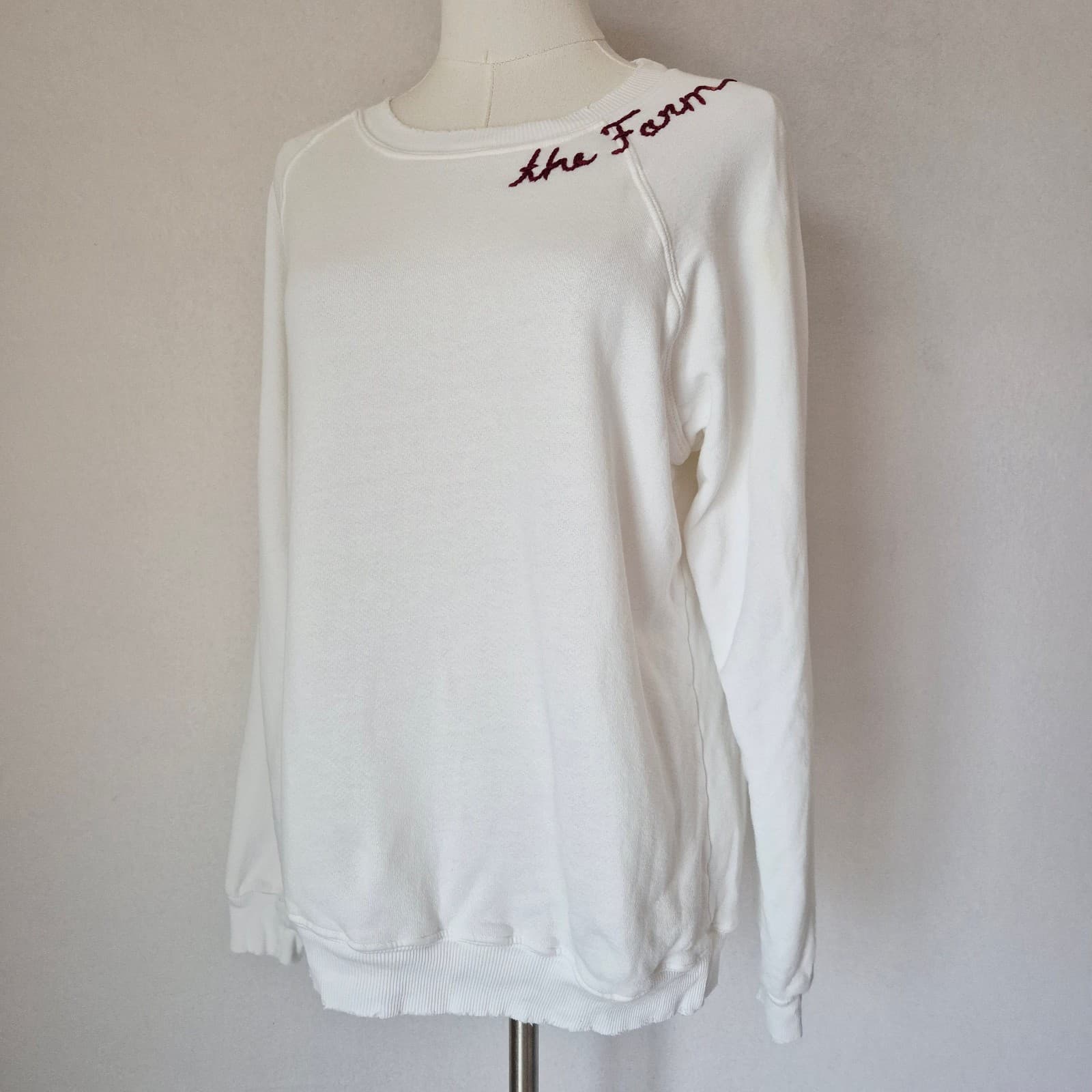I Stole My Boyfried's Shirt The Farm Terry Distressed-Hem Sweatshirt White Sz.S - Thumbnail 3