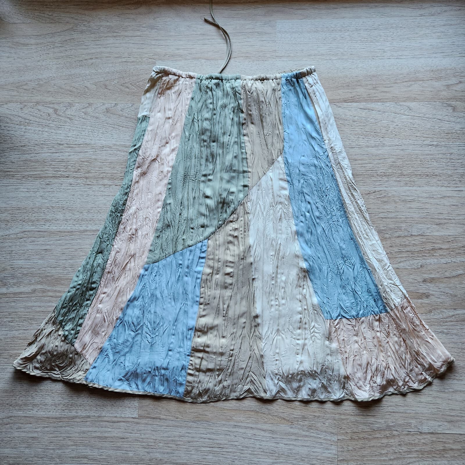 NWT Vintage J.Jill Silk Patchwork Swing Skirt Elastic Waist Pocket Sunbleched MP - Thumbnail 7