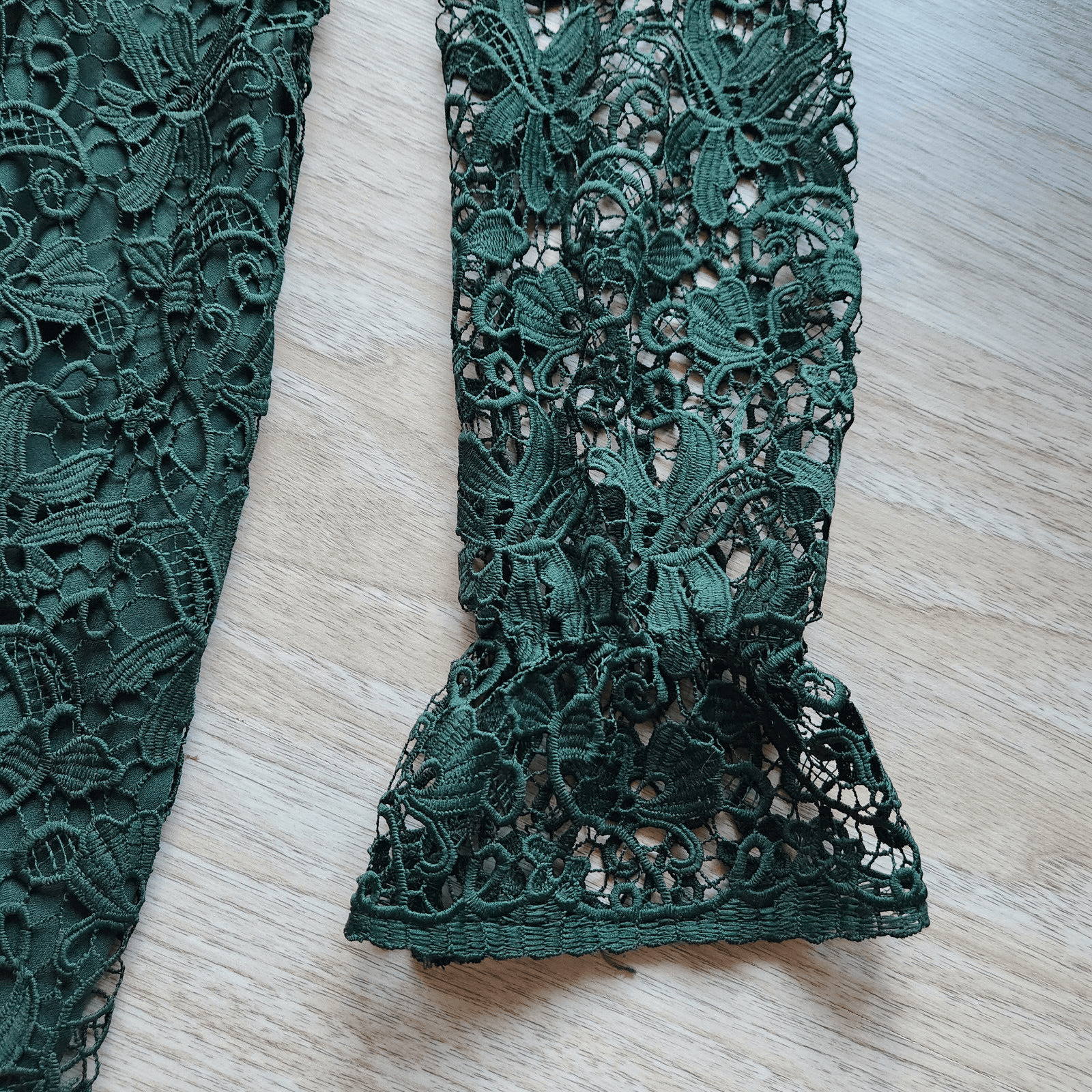 Zara Women Guipure Lace Mini Dress Mock Neck Lined Long Sleeve Green Sz.M - Thumbnail 8