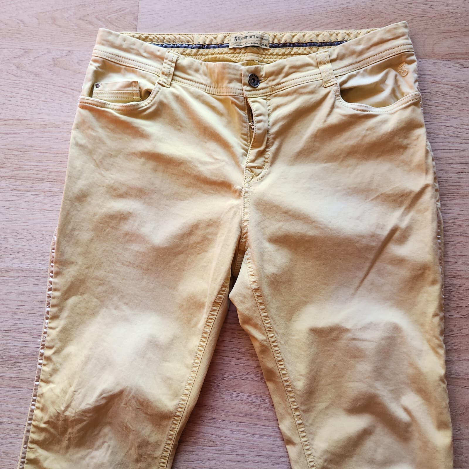 Summum Woman Ankle Slim Casual Pants Side-Stripe Zip Pocket Light Yellow Sz.40 - Thumbnail 2