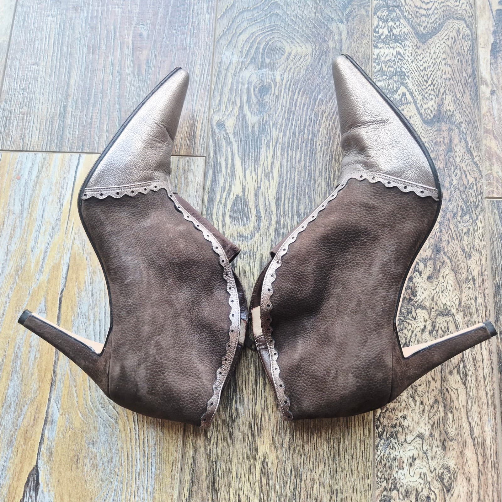 Moreschi Made in Italy Brown Metallic Leather 3.5 Stiletto Ankle Boot Zip EU38 - Thumbnail 9