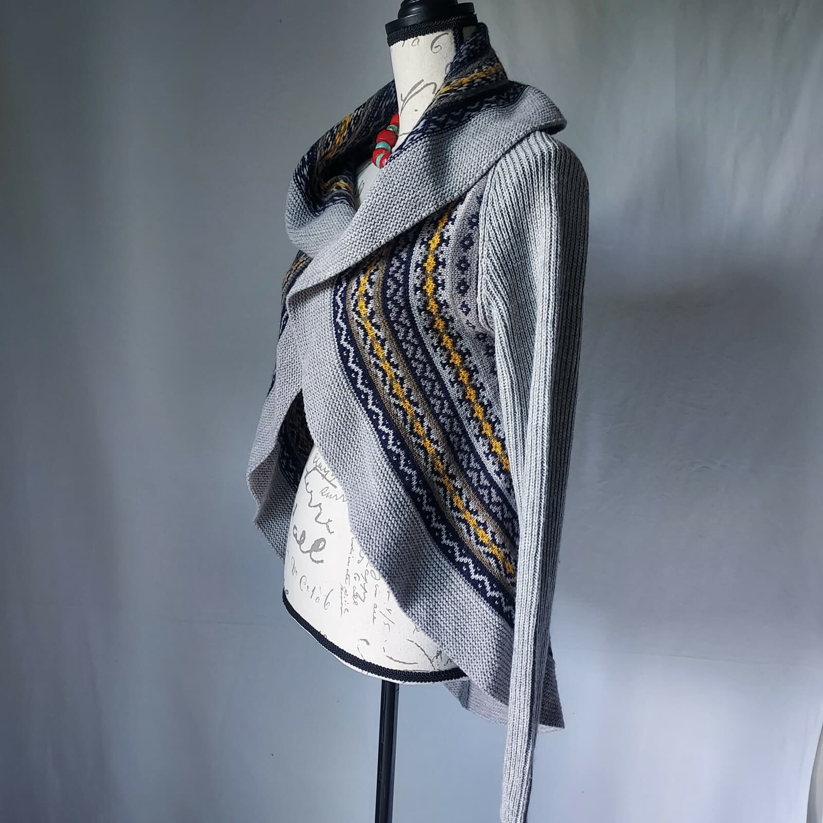 A.GIANNETTI Wool Blend Circle Open Front Cardigan Sweater Multicolor Women Sz.M - Thumbnail 4