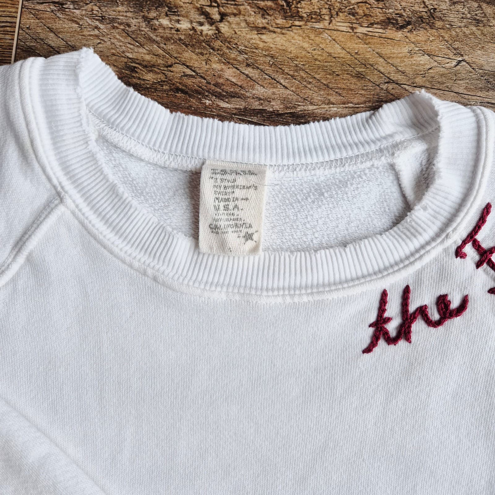I Stole My Boyfried's Shirt The Farm Terry Distressed-Hem Sweatshirt White Sz.S - Thumbnail 7