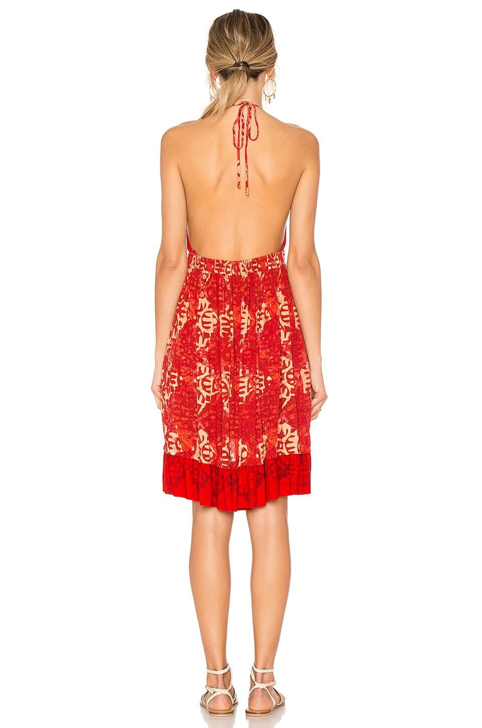 NWT Free People Beach Day Mini Dress Tie-Halter Pocket Elastic-Waist Red Sz.M - Thumbnail 8