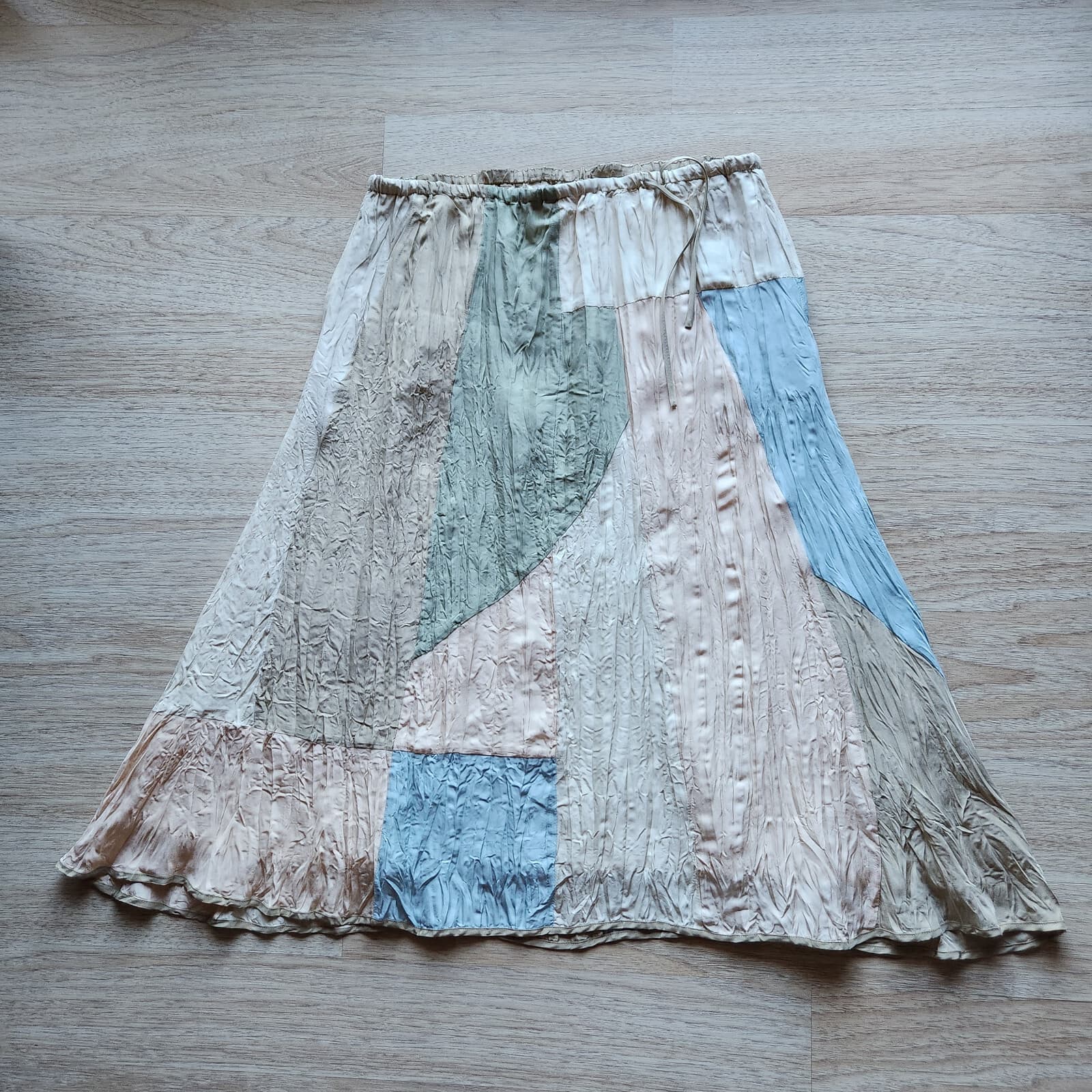 NWT Vintage J.Jill Silk Patchwork Swing Skirt Elastic Waist Pocket Sunbleched MP - Thumbnail 9