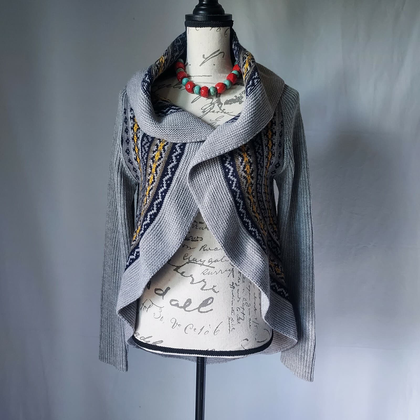 A.GIANNETTI Wool Blend Circle Open Front Cardigan Sweater Multicolor Women Sz.M - Thumbnail 3