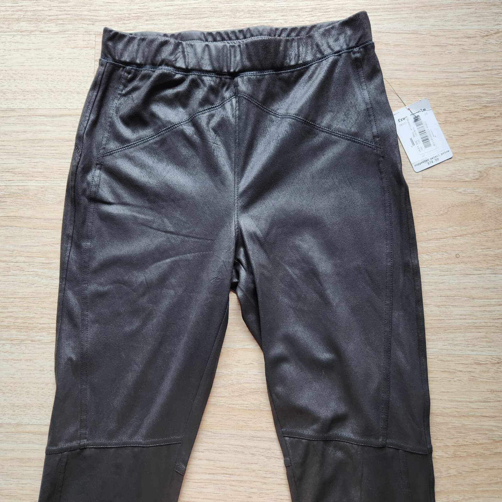 NWT Free People $78 Midnight Vegan Faux Suede Skinny Pants Pull-On Black Sz.S - Thumbnail 3