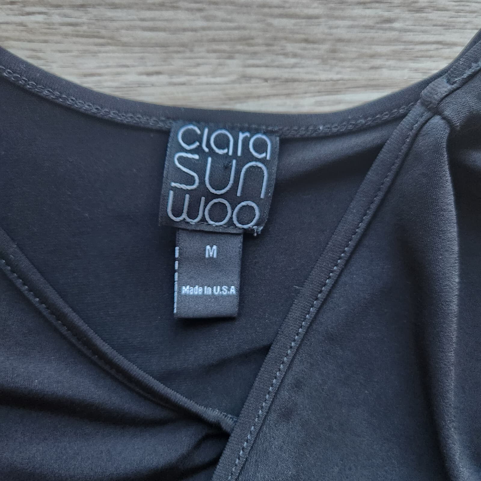 Clara Sun Woo Ruched Mesh Sleeve Detial Tunic Top Stretch Black Sz.M Made in USA - Thumbnail 9