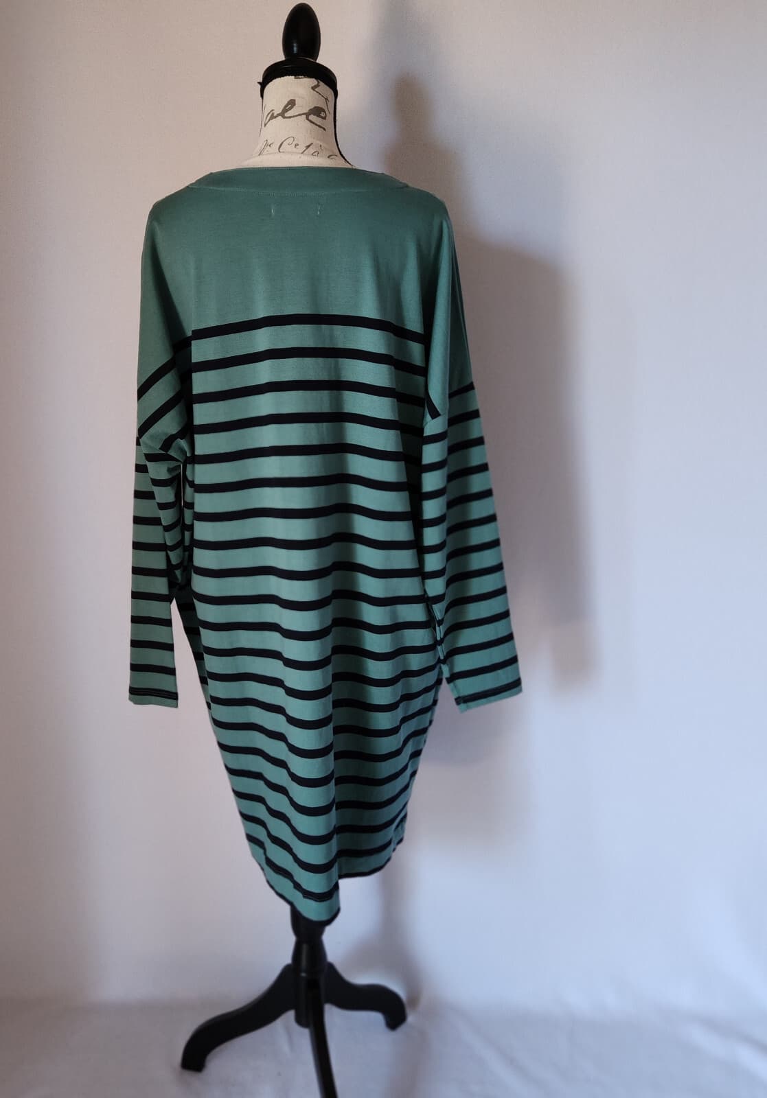 NWT BRAKEBURN Organic Cotton Tunic Stripe Dress Long Sleeve Blue Green Sz.20/48 - Thumbnail 7