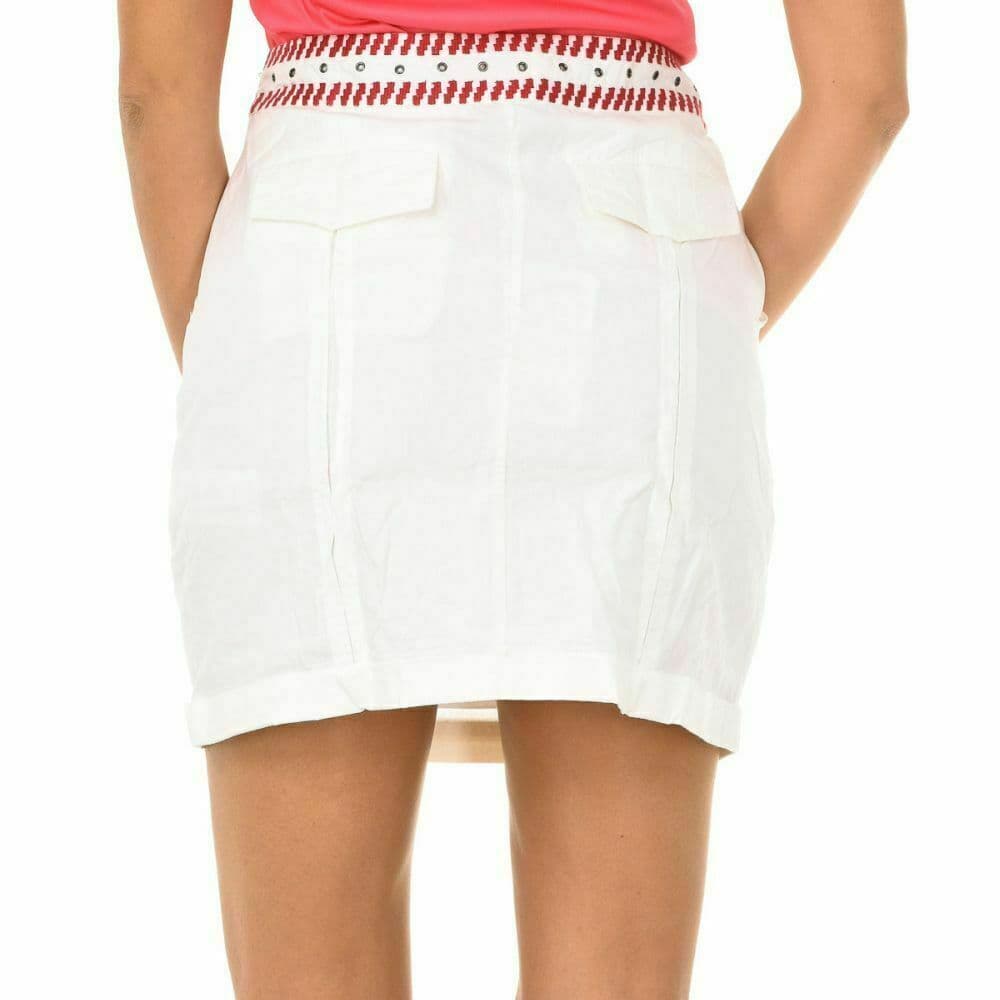 Desigual Fal Damen White Floral Embroidered Mini Skirt Zip 100% Cotton Women 38 - Thumbnail 7