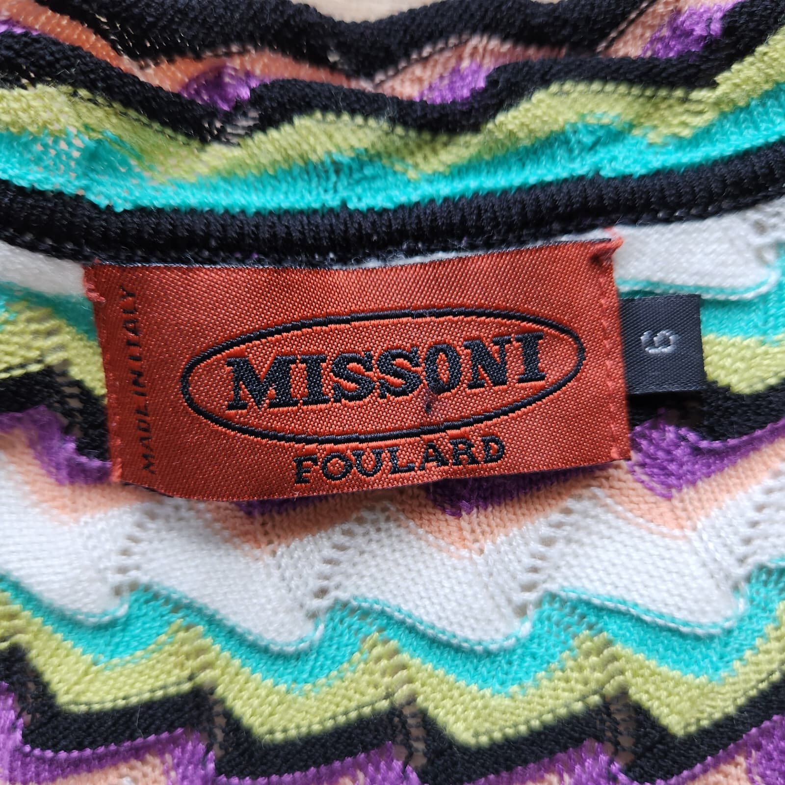 MISSONI FOULARD Chevron Stripe Knit Sheath Dress Tie-Waist Belt Multicolor Sz.6 - Thumbnail 6
