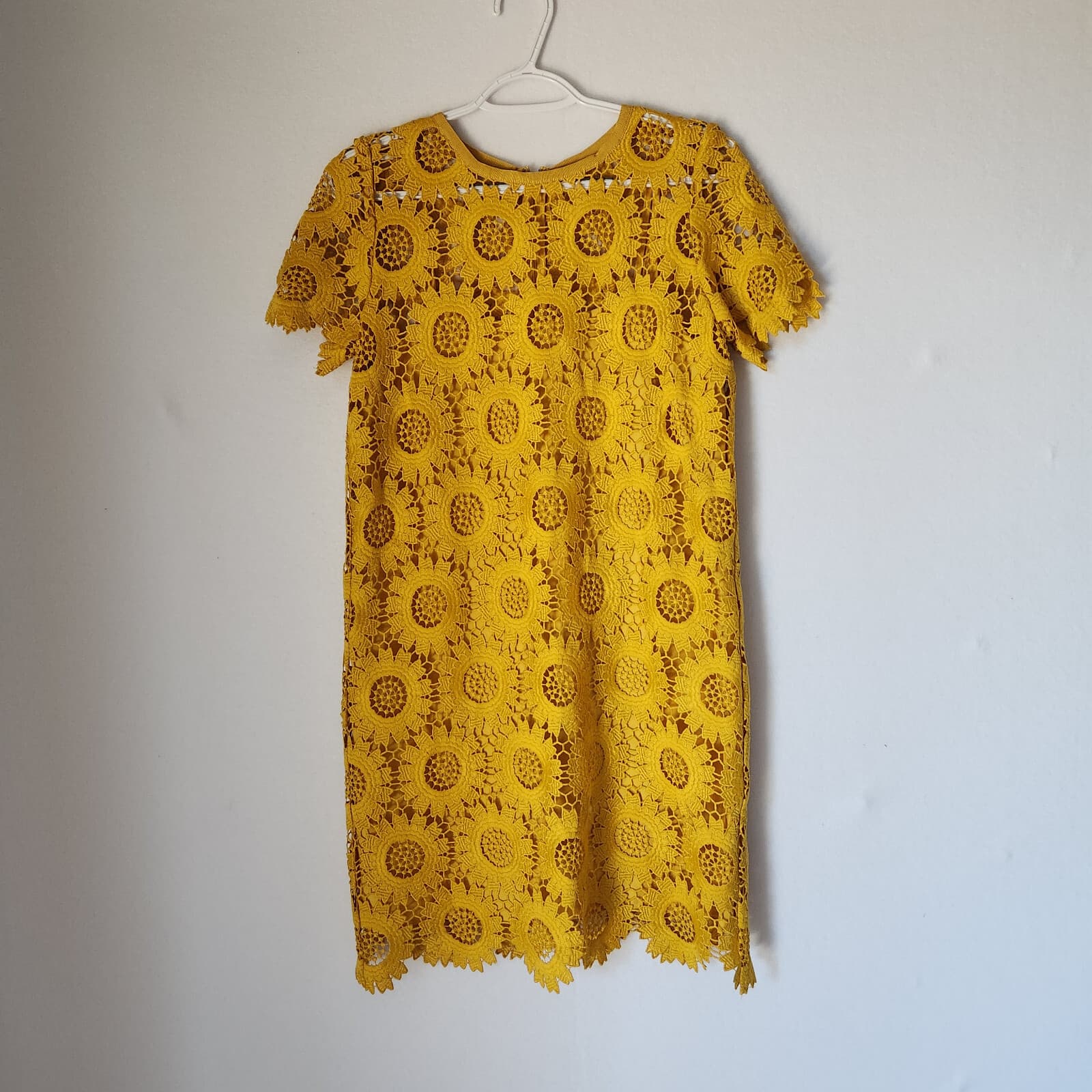 NWT LOFT Sunflower Lace Mini Dress Women Sz.4 Short Sleeve Lined Yellow - Thumbnail 5