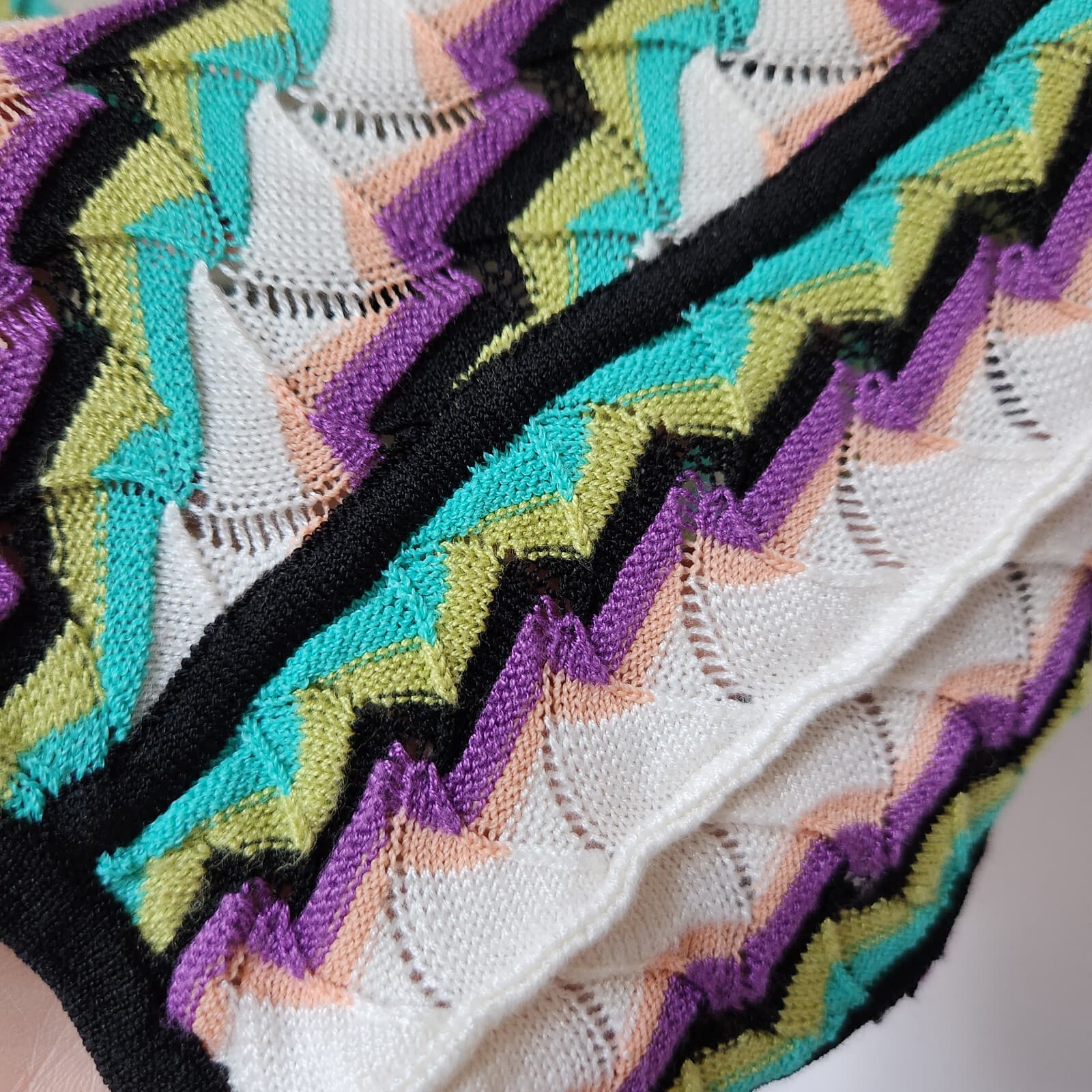 MISSONI FOULARD Chevron Stripe Knit Sheath Dress Tie-Waist Belt Multicolor Sz.6 - Thumbnail 3