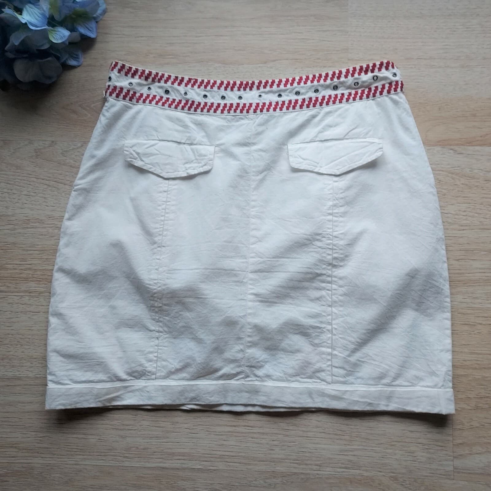 Desigual Fal Damen White Floral Embroidered Mini Skirt Zip 100% Cotton Women 38 - Thumbnail 6