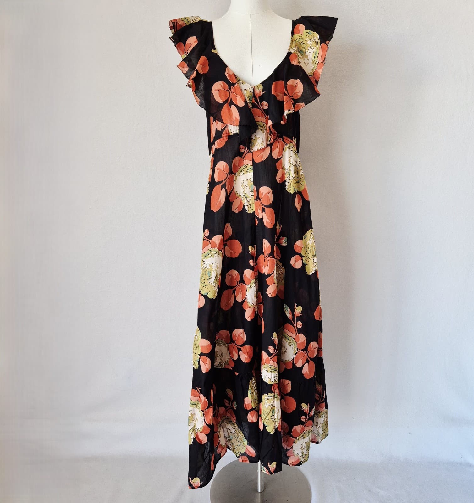 NWoT The GREAT. Geranium Midi Dress Romantic Ruffle V-Neck Cabbage Rose Sz.1 (S) - Thumbnail 5