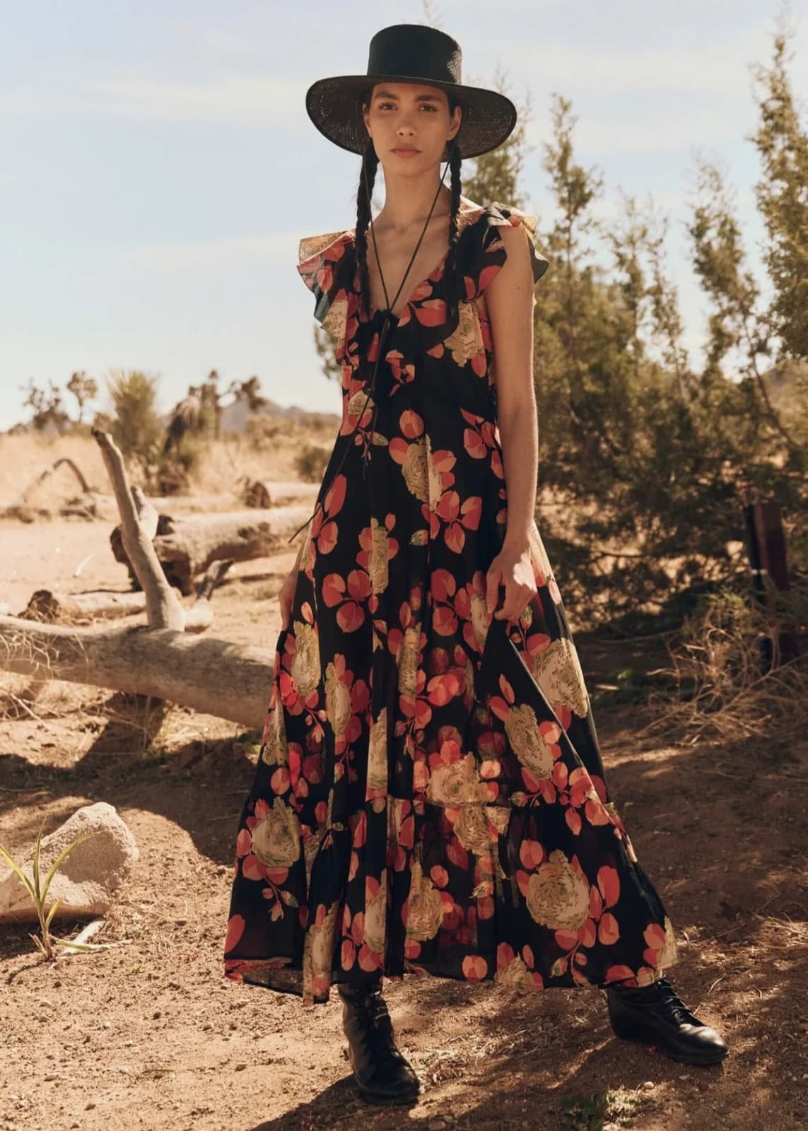 NWoT The GREAT. Geranium Midi Dress Romantic Ruffle V-Neck Cabbage Rose Sz.1 (S) - Thumbnail 4