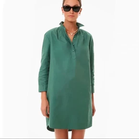 Tuckernuck Pomander Place Green Polly Shirt Dress Pocket Long Sleeve Cotton Sz.L - Thumbnail 14