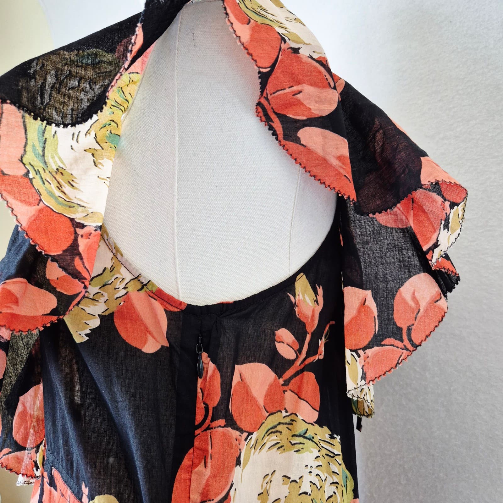 NWoT The GREAT. Geranium Midi Dress Romantic Ruffle V-Neck Cabbage Rose Sz.1 (S) - Thumbnail 7