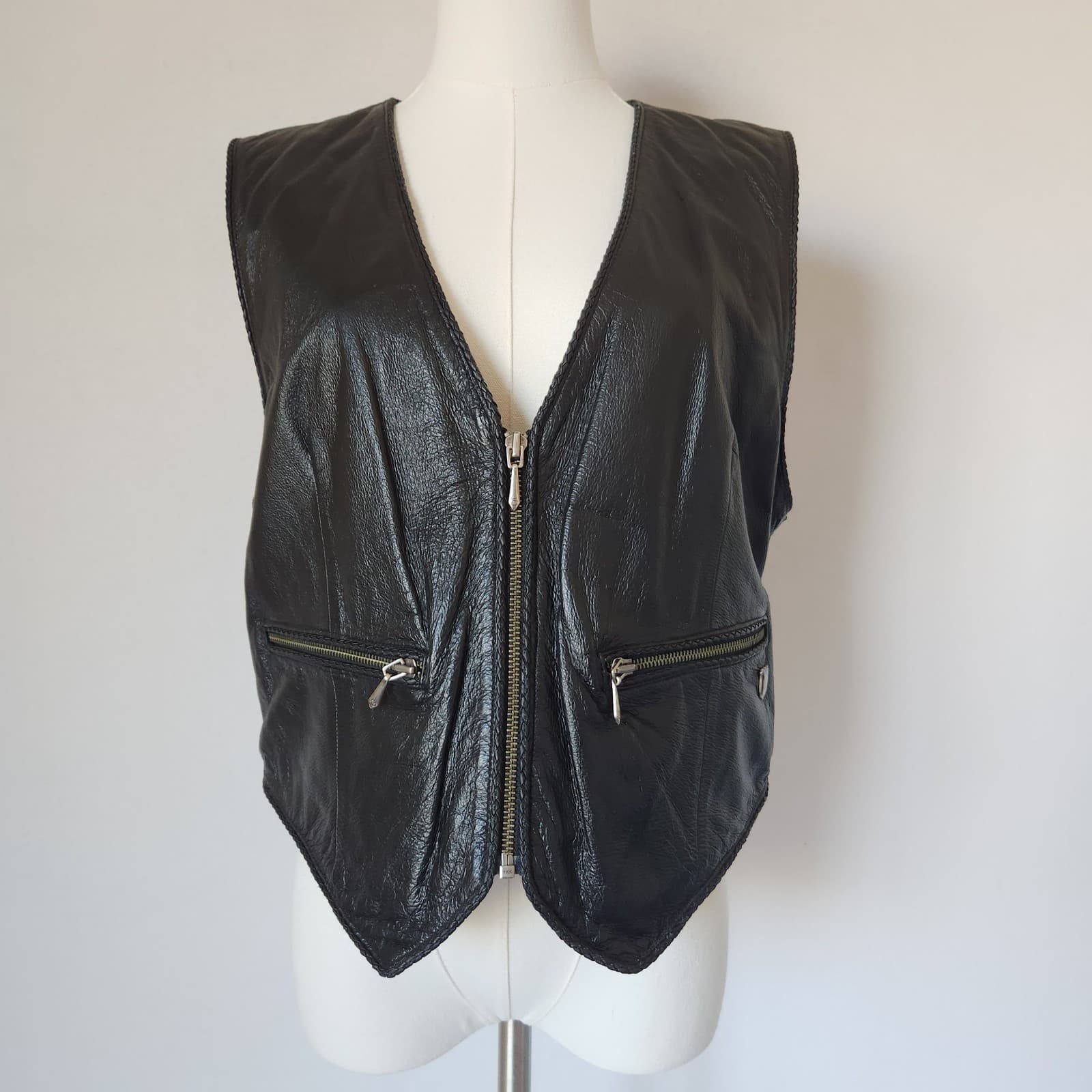 Harley Davidson Leather Logo Embroidered Motorcycle Vast Pocket Black Women's L - Thumbnail 2