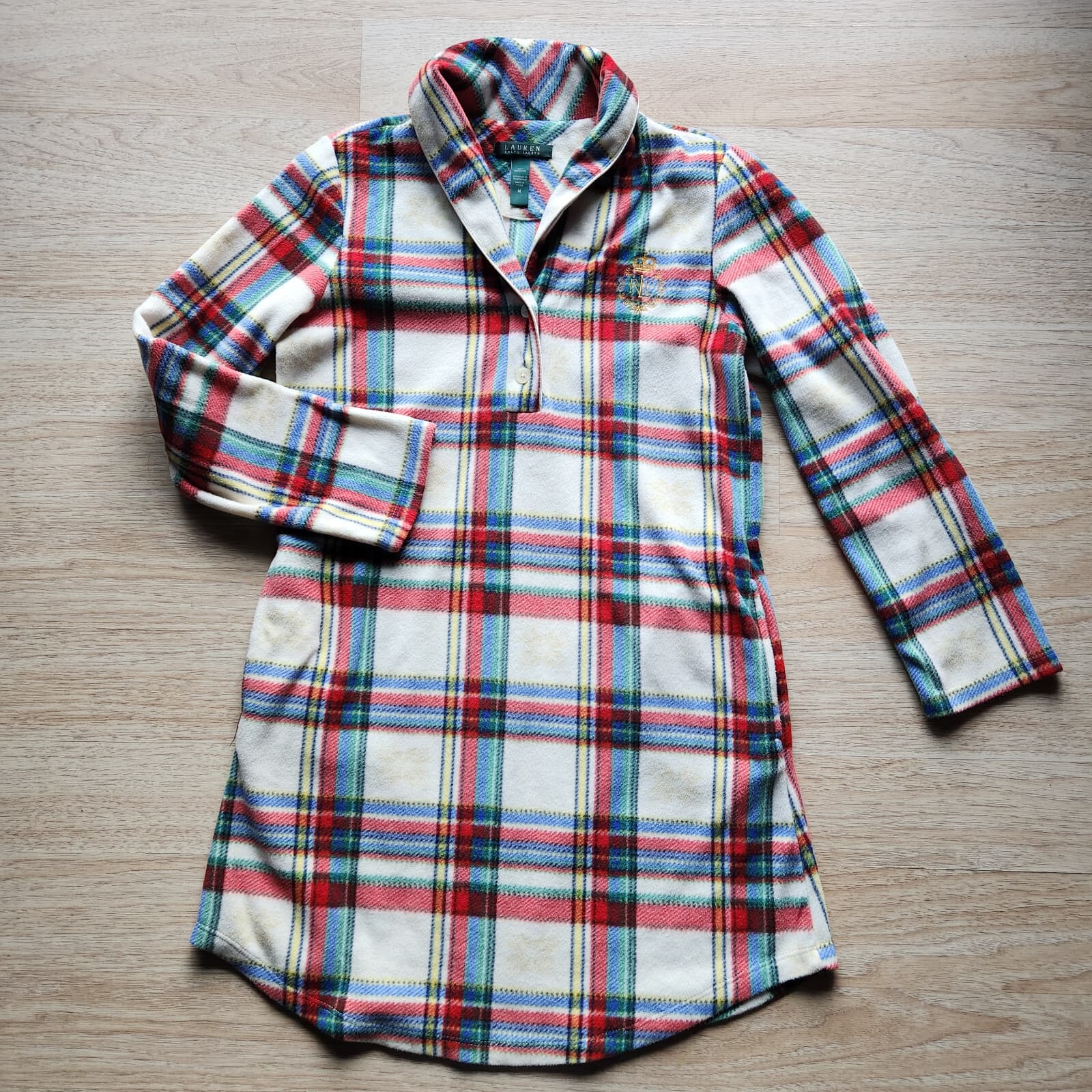 Lauren Ralph Lauren Embroidered Logo Plaid Fleece Nightgown Pocket Women's M - Thumbnail 7