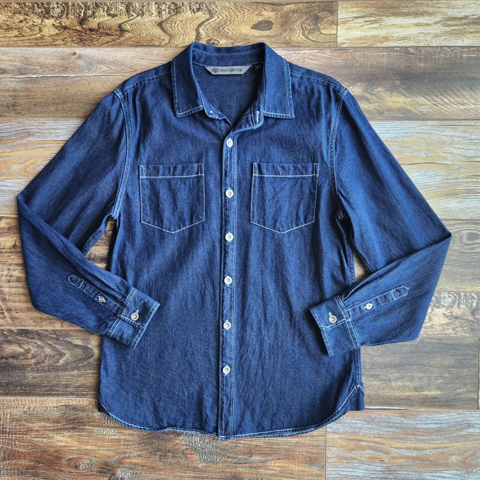 NWoT Harley-Davidson Blue Denim Metal Button Shirt Slim Fit Long Sleeve Men's M - Thumbnail 4