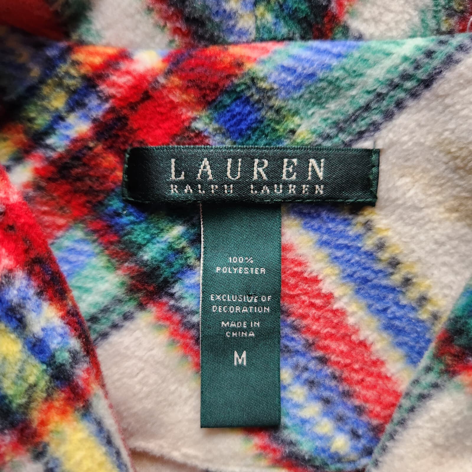 Lauren Ralph Lauren Embroidered Logo Plaid Fleece Nightgown Pocket Women's M - Thumbnail 8