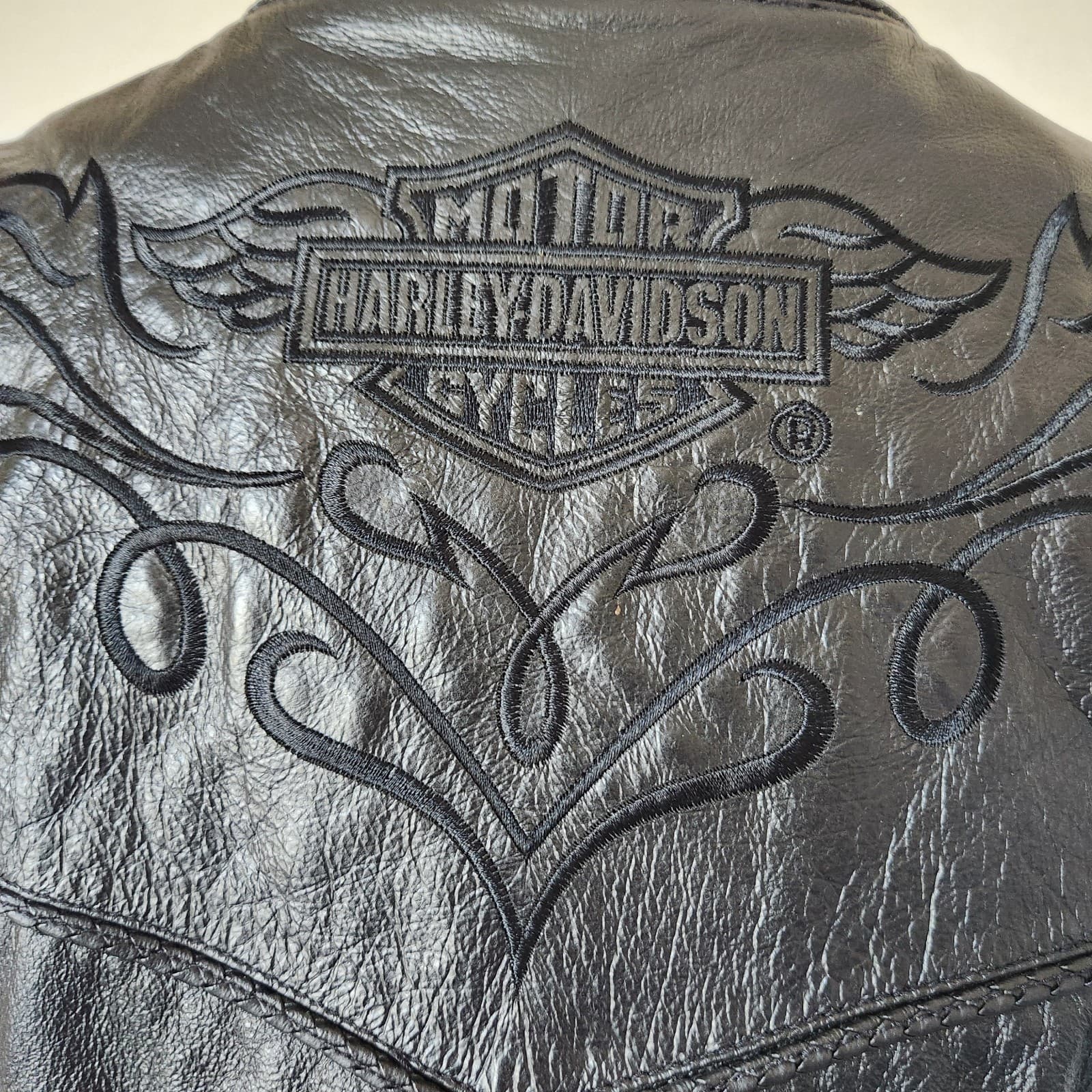 Harley Davidson Leather Logo Embroidered Motorcycle Vast Pocket Black Women's L - Thumbnail 10