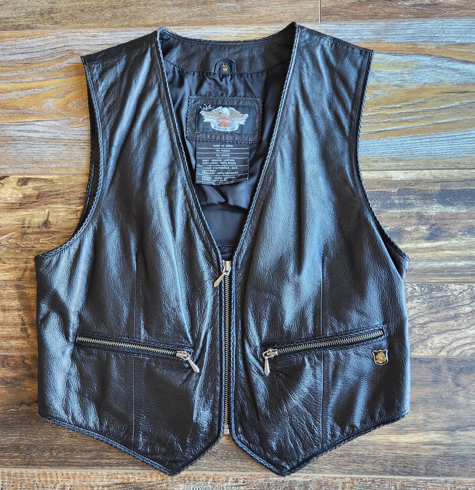 Harley Davidson Leather Logo Embroidered Motorcycle Vast Pocket Black Women's L - Thumbnail 3