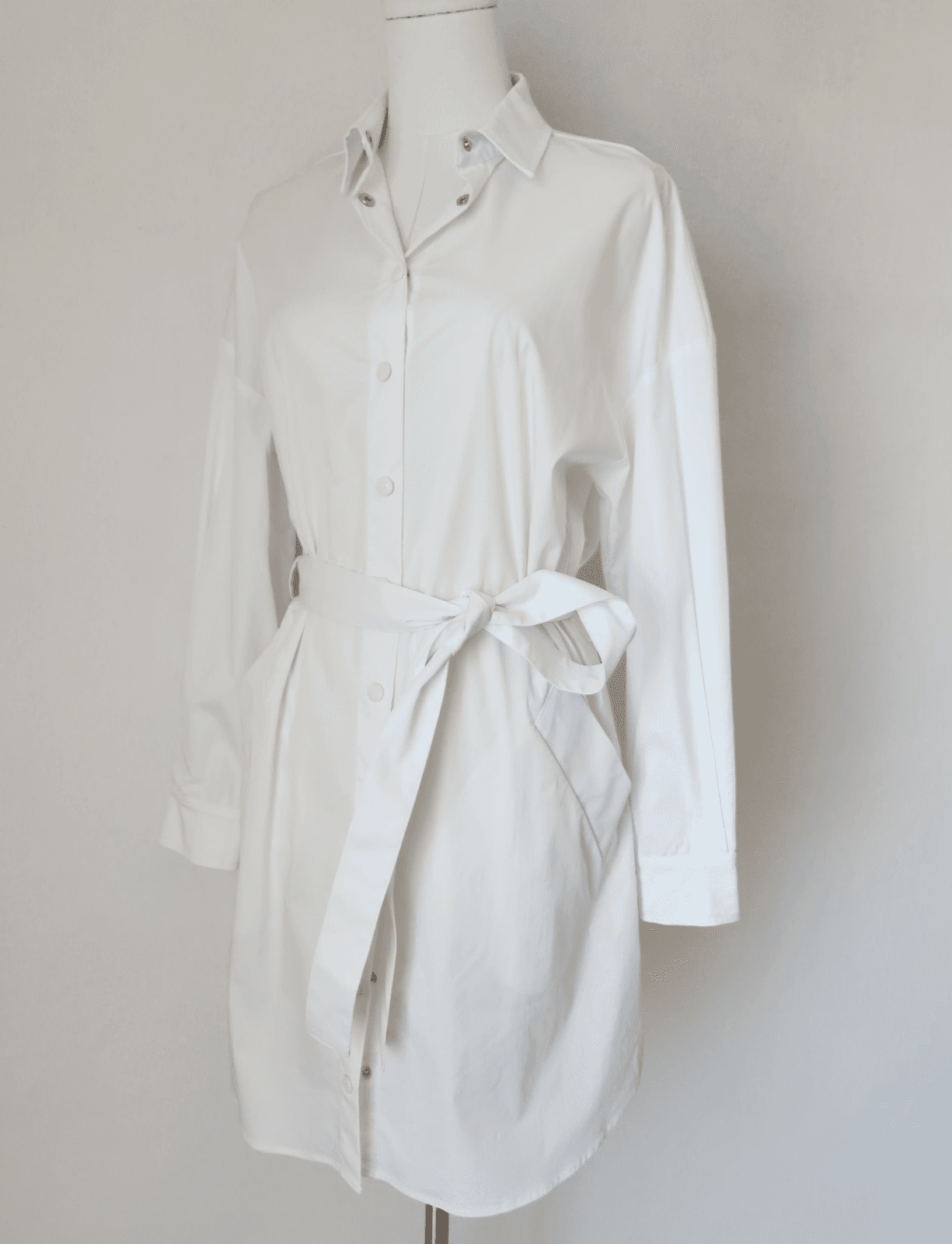 NWT LOVE MOSCHINO Belted Shirt Dress Snap Long Sleeve Stretch Cotton White US2 - Thumbnail 2