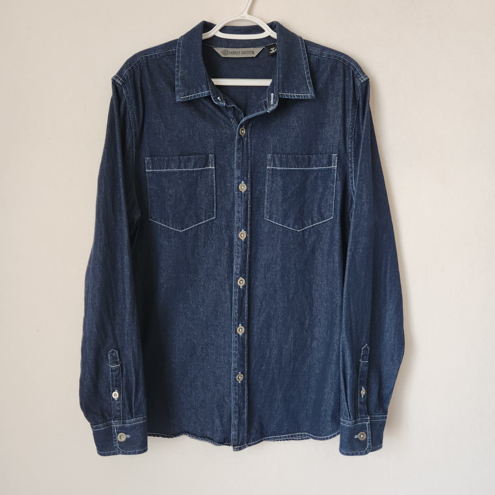 NWoT Harley-Davidson Blue Denim Metal Button Shirt Slim Fit Long Sleeve Men's M - Thumbnail 2