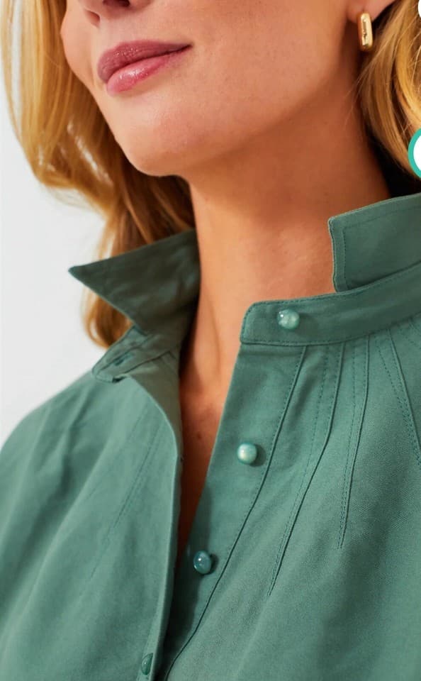 Tuckernuck Pomander Place Green Polly Shirt Dress Pocket Long Sleeve Cotton Sz.L - Thumbnail 3