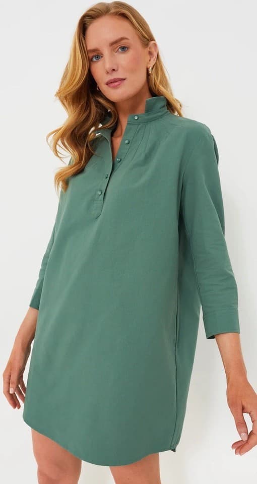 Tuckernuck Pomander Place Green Polly Shirt Dress Pocket Long Sleeve Cotton Sz.L - Thumbnail 7