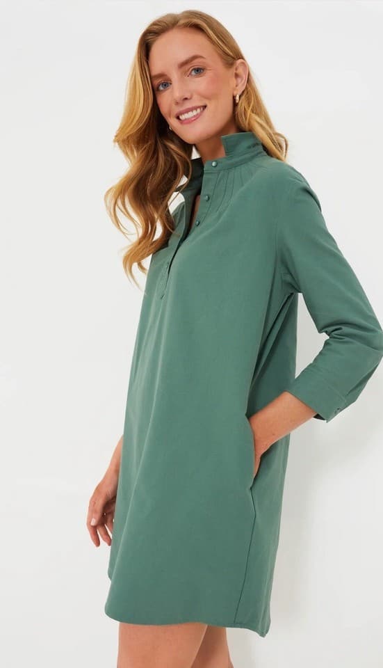 Tuckernuck Pomander Place Green Polly Shirt Dress Pocket Long Sleeve Cotton Sz.L - Thumbnail 9