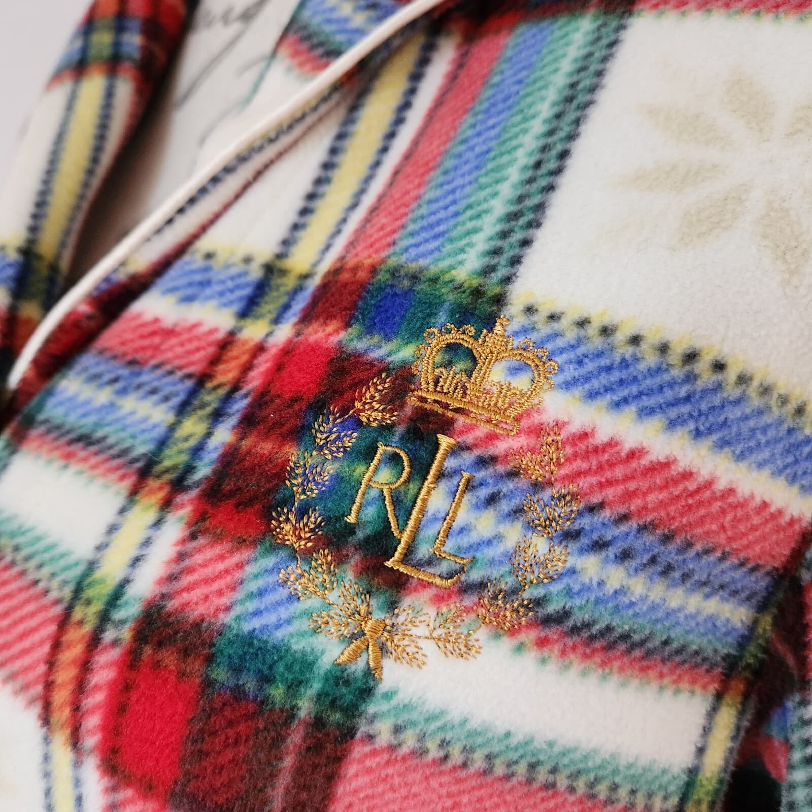 Lauren Ralph Lauren Embroidered Logo Plaid Fleece Nightgown Pocket Women's M - Thumbnail 3