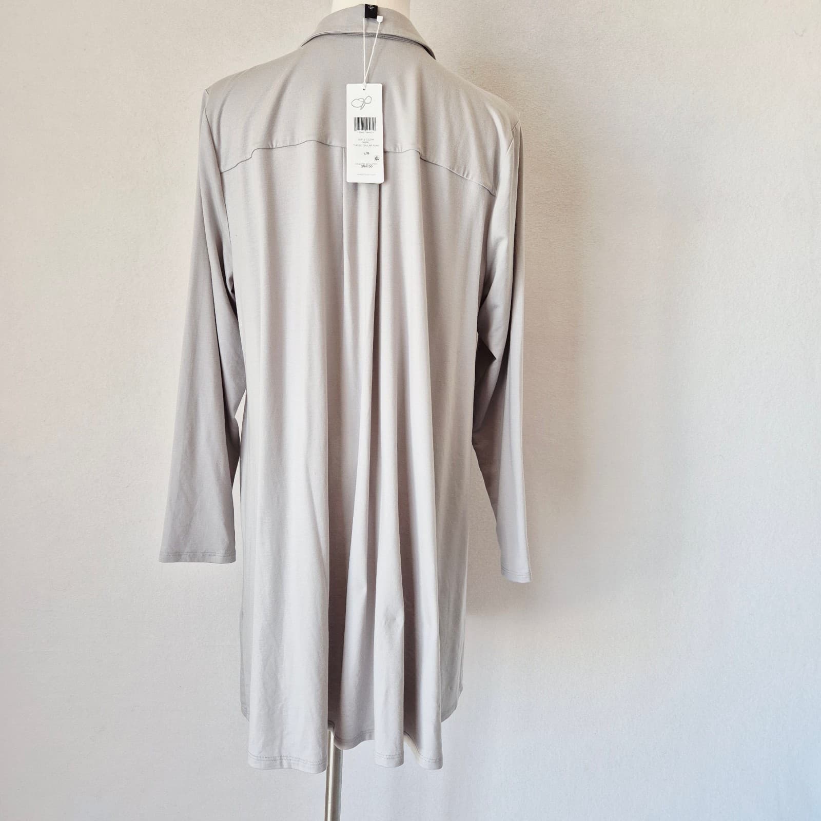 NWT EILEEN FISHER Classic Collar Tunic Shirt Long Sleeve Stretch Knit Grey Sz.L - Thumbnail 5