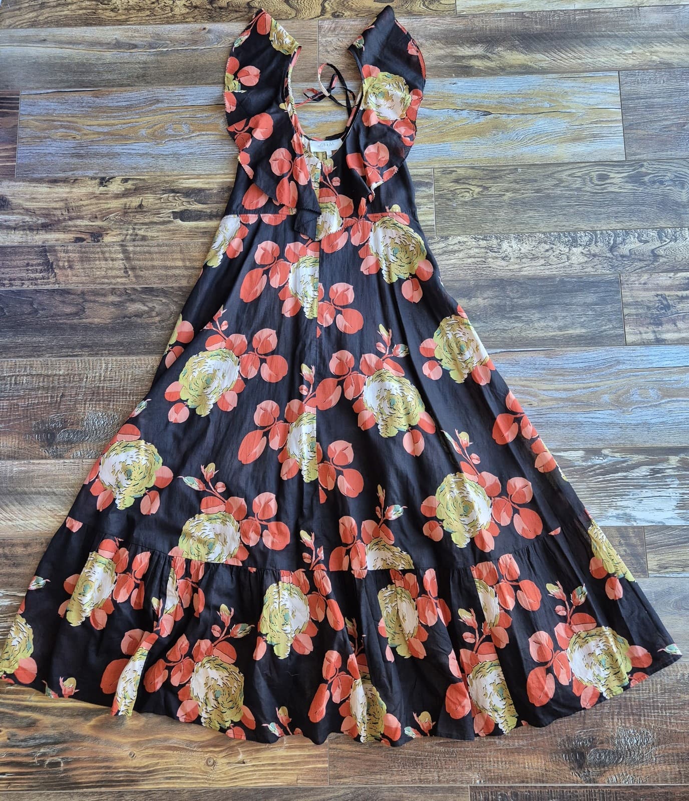 NWoT The GREAT. Geranium Midi Dress Romantic Ruffle V-Neck Cabbage Rose Sz.1 (S) - Thumbnail 9