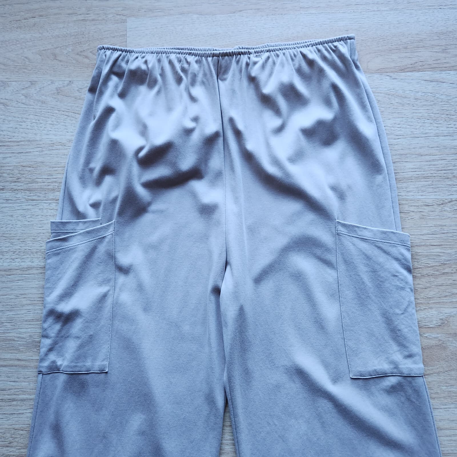 IRIDIUM Cargo Pocket Wide Leg Pull-On Cropped Pants Pima Cotton Beige Women's L - Thumbnail 2