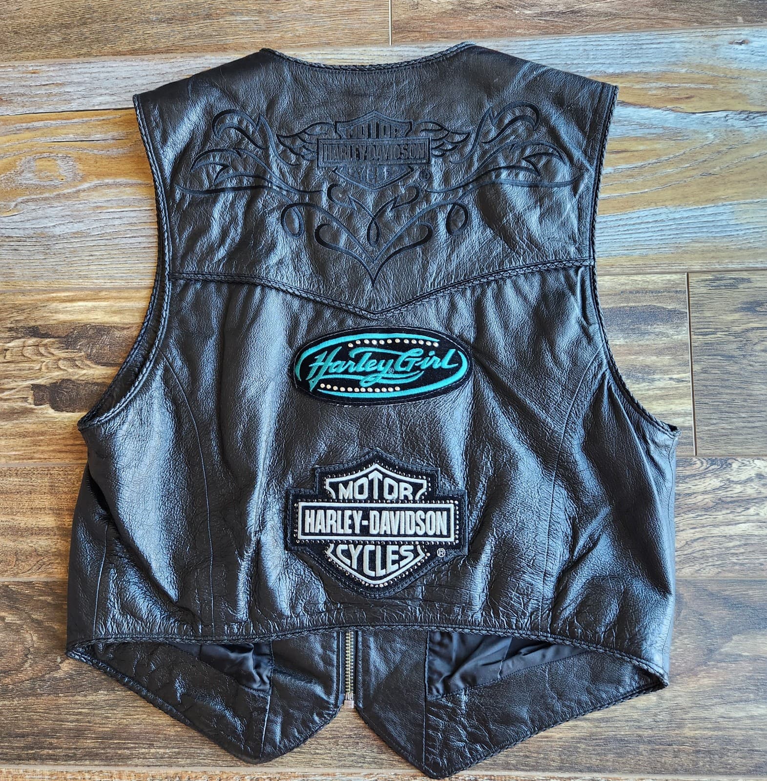 Harley Davidson Leather Logo Embroidered Motorcycle Vast Pocket Black Women's L - Thumbnail 4