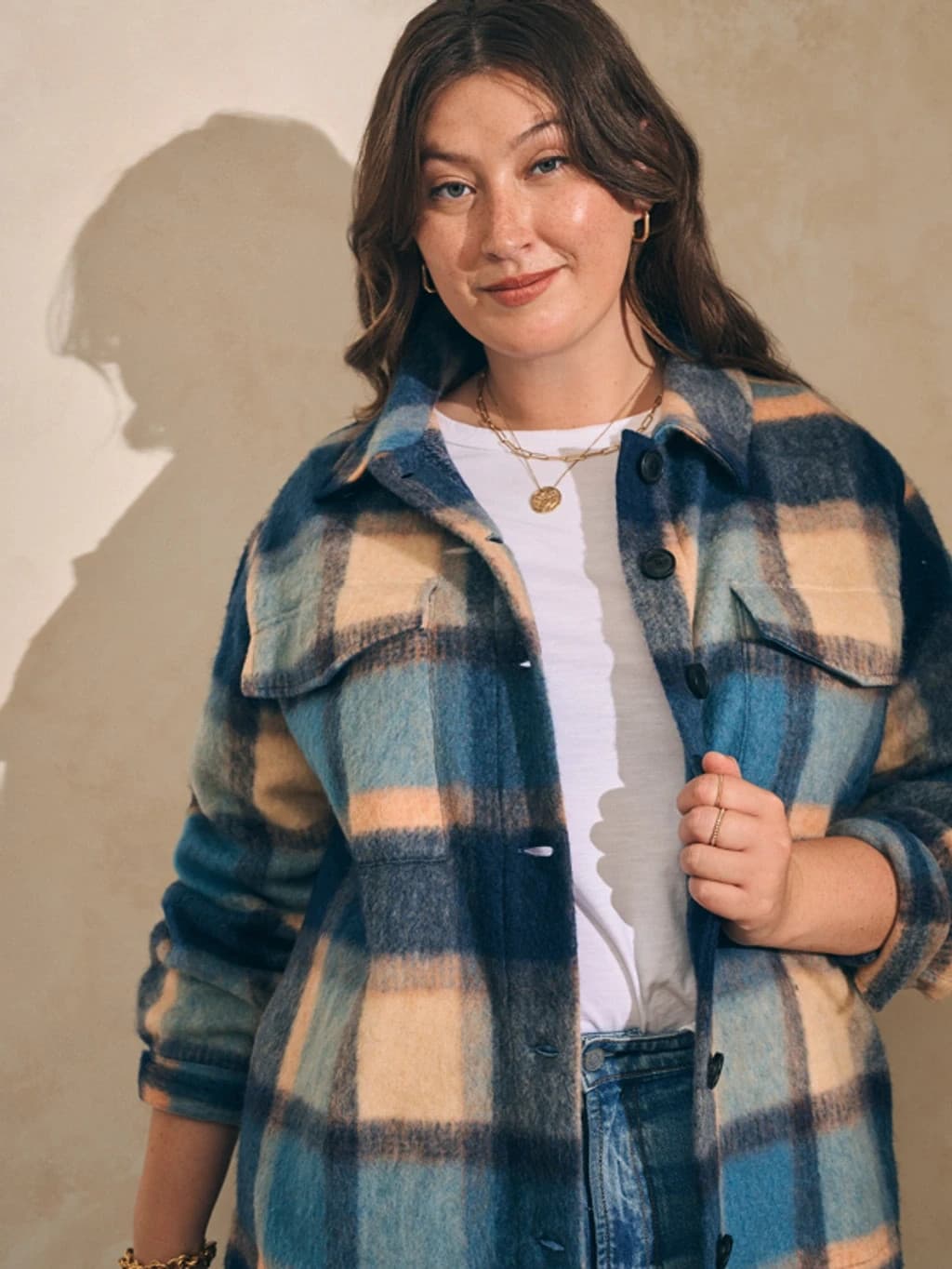 Faherty Cotswold Wool Blend Audry Plaid Fleece Shacket Shirt Jacket Oversize XS - Thumbnail 3